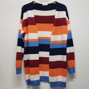 Kirundo Multicolor Striped Open Front Cardigan Sweater Size L Colorblock